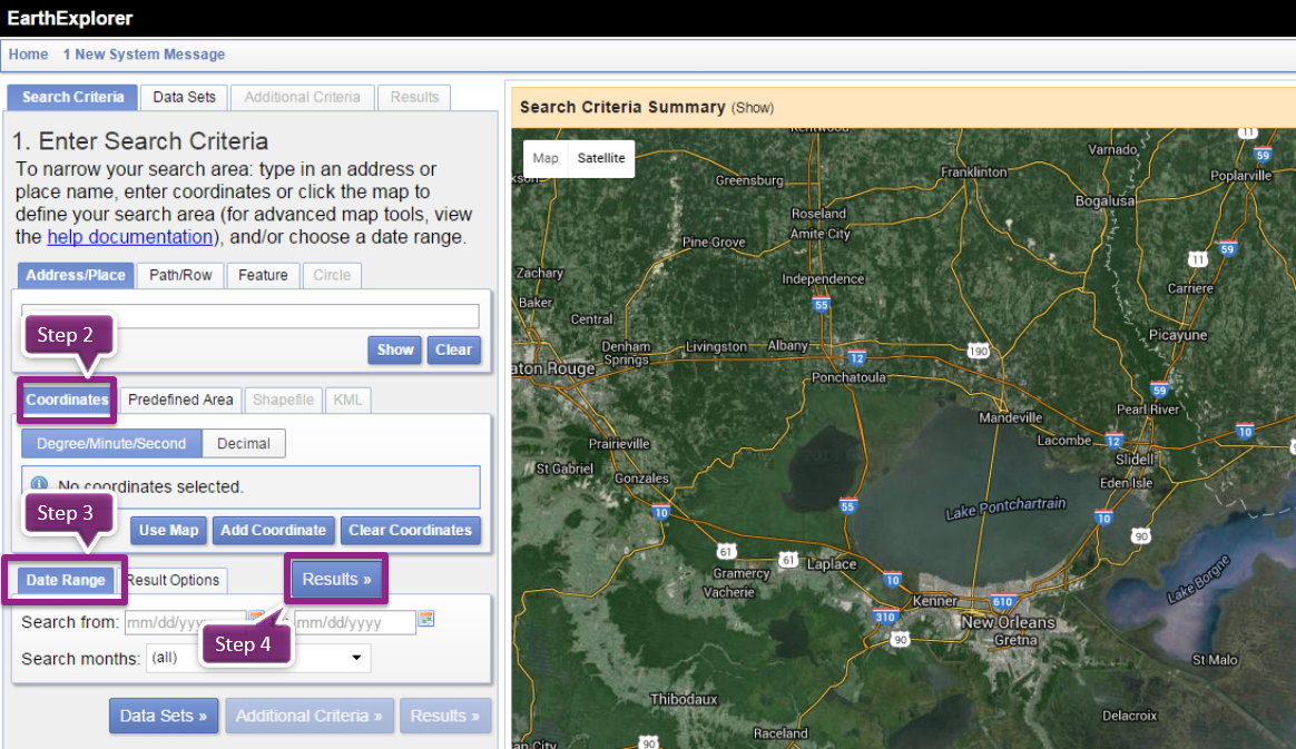 Choose area from USGS web site